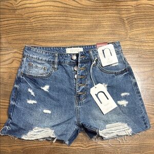 Nature Denim High Rise‎ Distressed Button Fly Denim Shorts Size S
